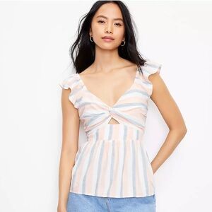 LOFT Striped Twist Front Linen Shell